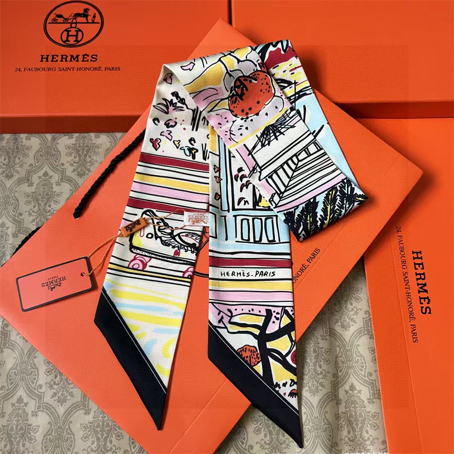 HERMES Scarf Hair Band Flowing Ribbon Style