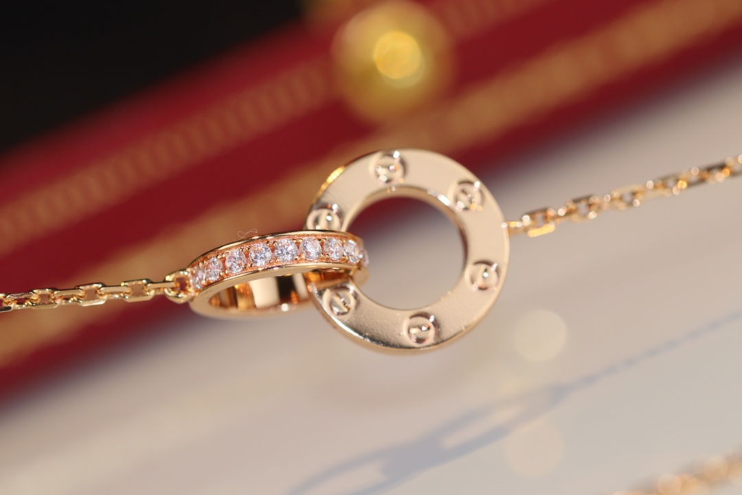 Cartier Love full diamond double ring necklace