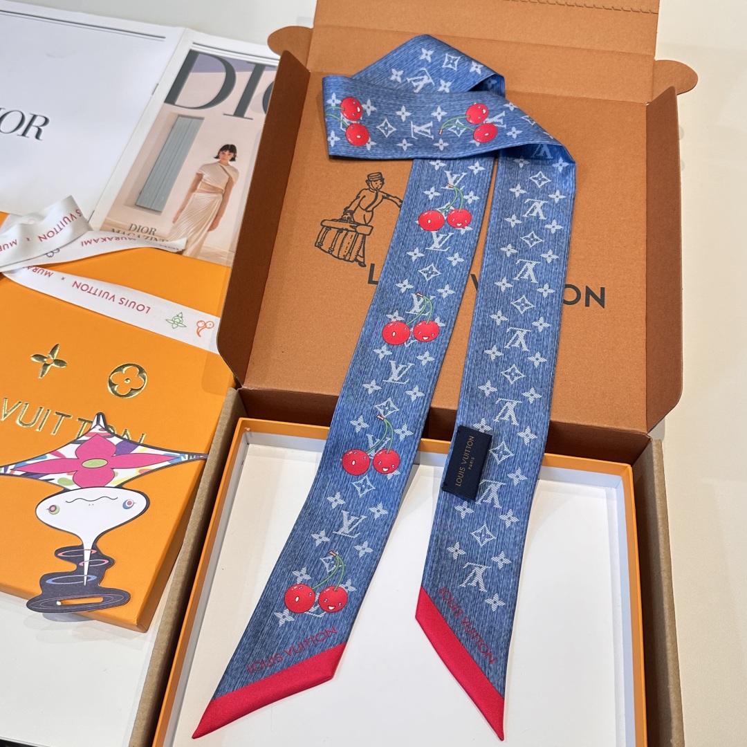 LV Takashi Murakami Peach Silk Scarf twilly