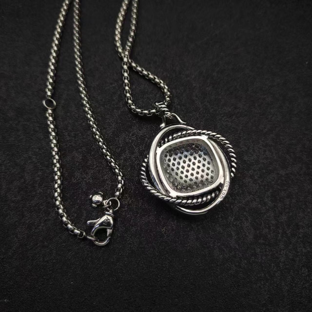 David Yurman 32mm full diamond-piece square necklace