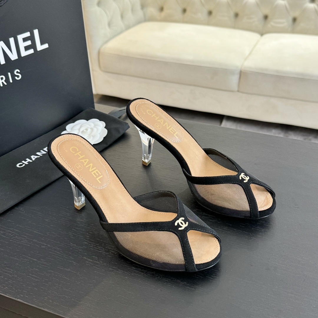 Chanel Leather high-heeled slippers