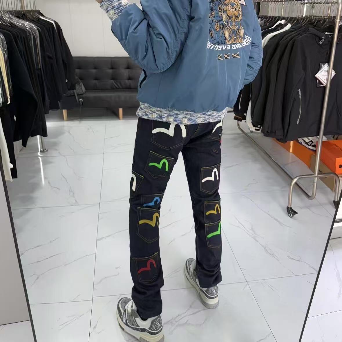 Evisu multi-pocket printed jeans