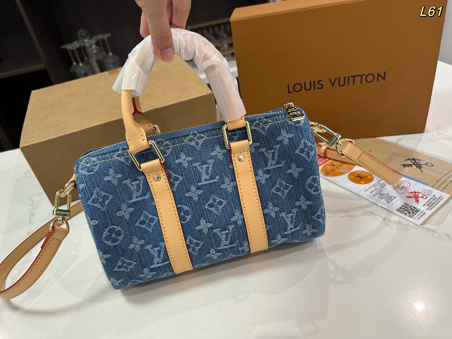 LV catwalk denim pillow bag nano keepall bag