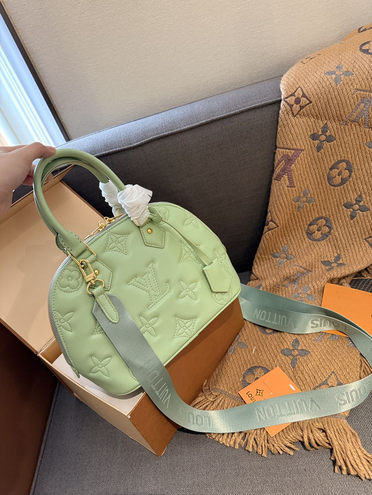 LV alma bb bubblegram shoulder bag