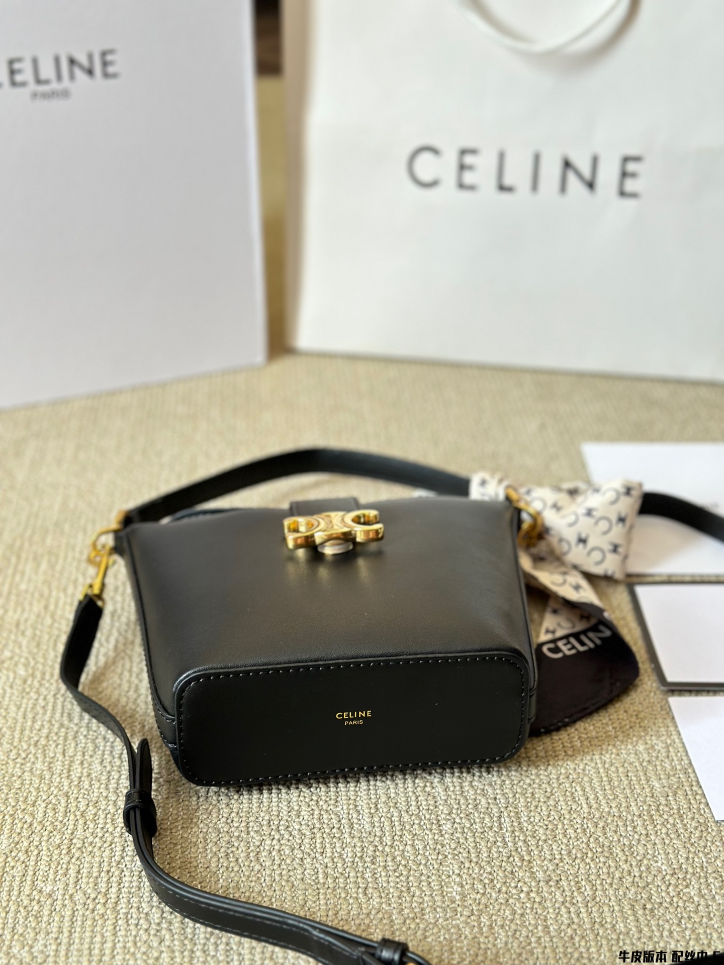Celine TRIOMPHE Mini Leather Bucket Bag / French Fries Bag
