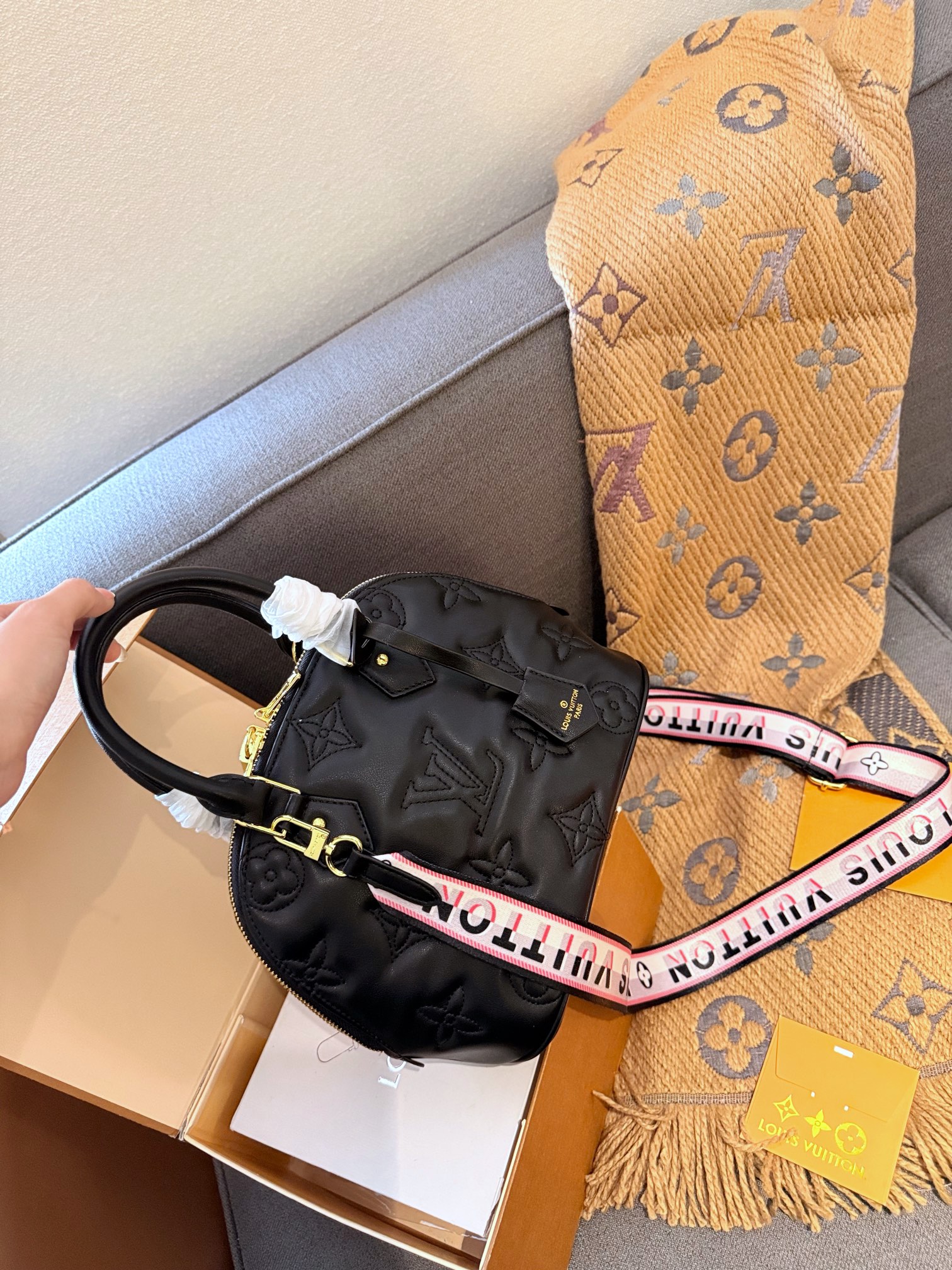 LV alma bb bubblegram shoulder bag