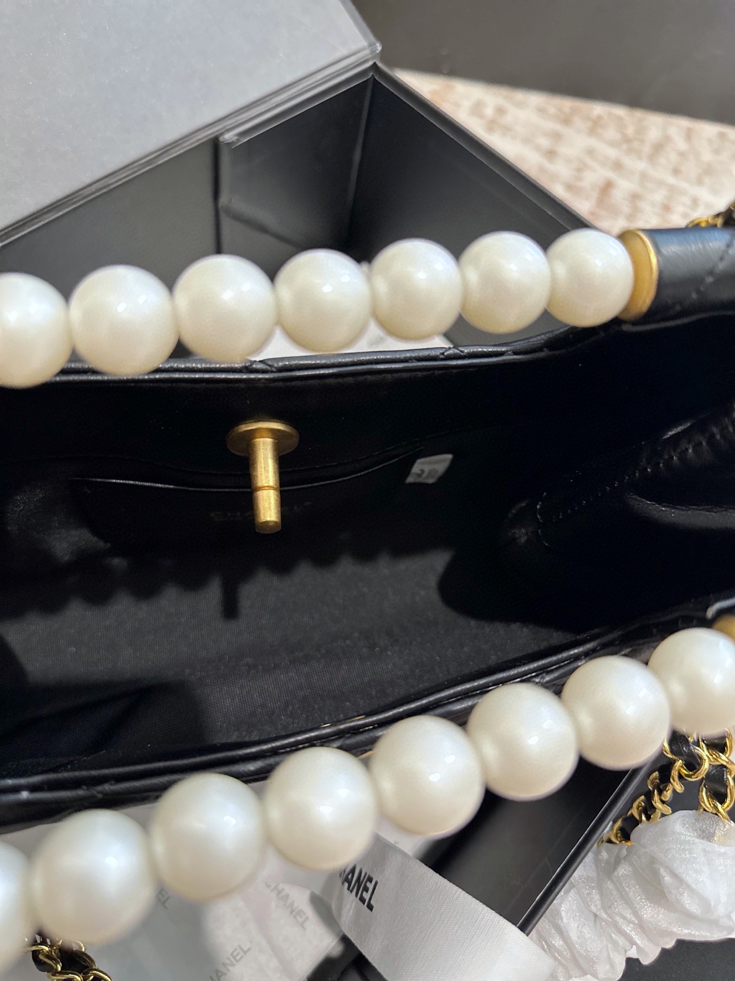 Chanel 25P pearl handle bag