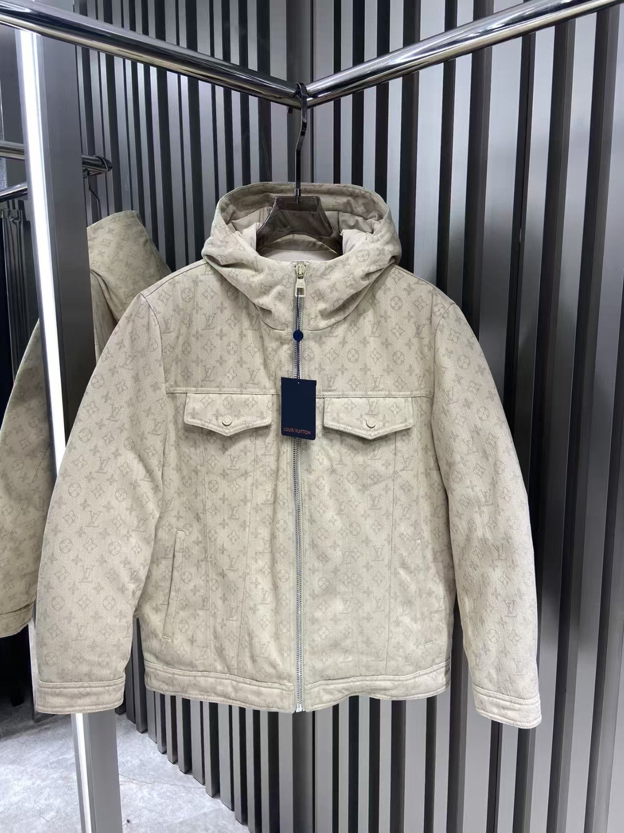 LV monogram logo denim down jacket