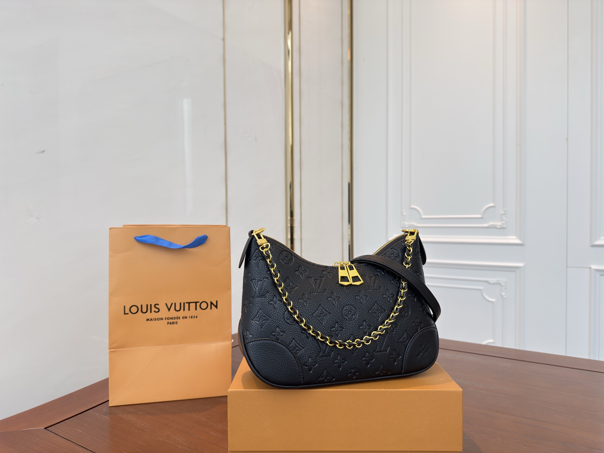 Lv embossed croissant shoulder crossbody underarm bag