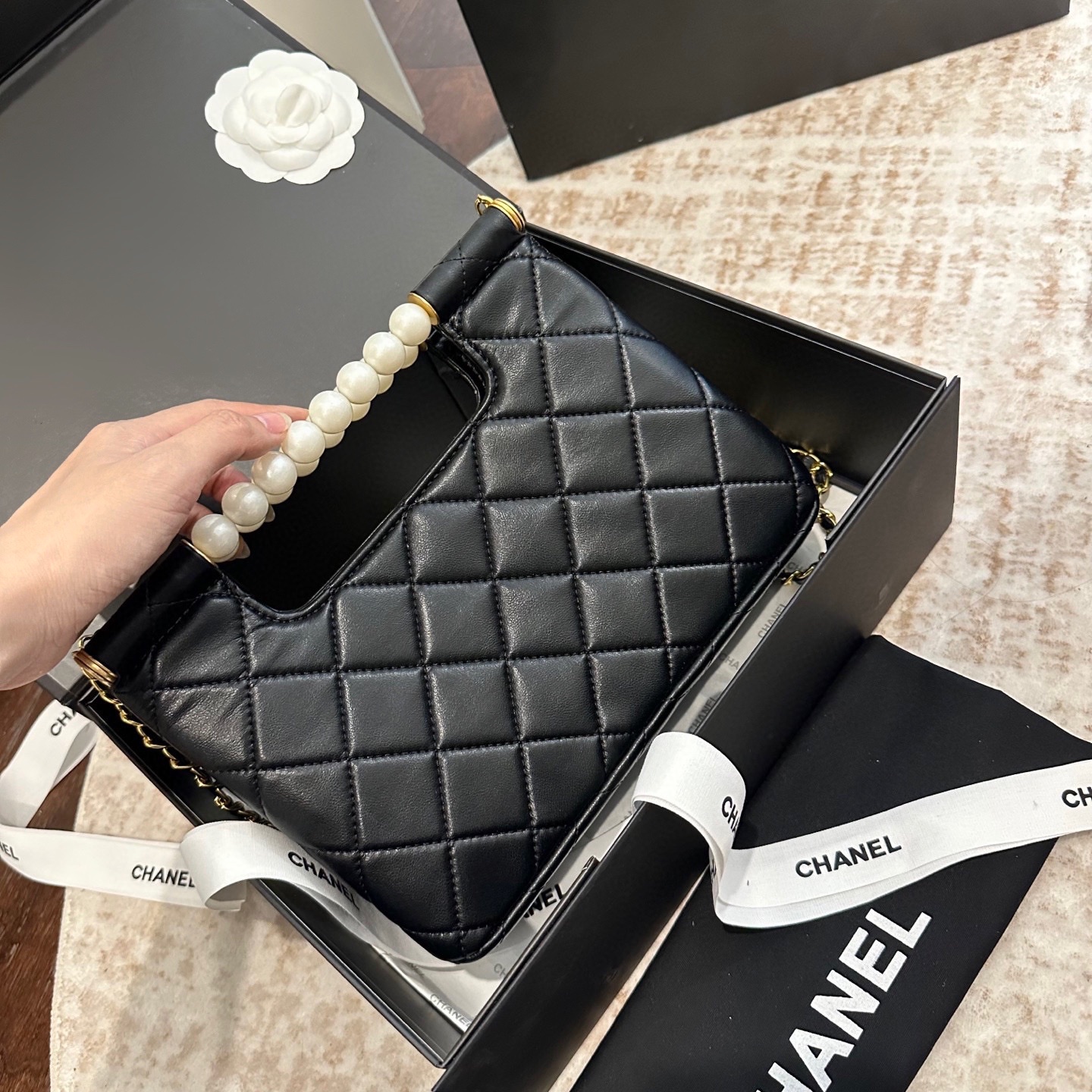 Chanel 25P pearl handle bag