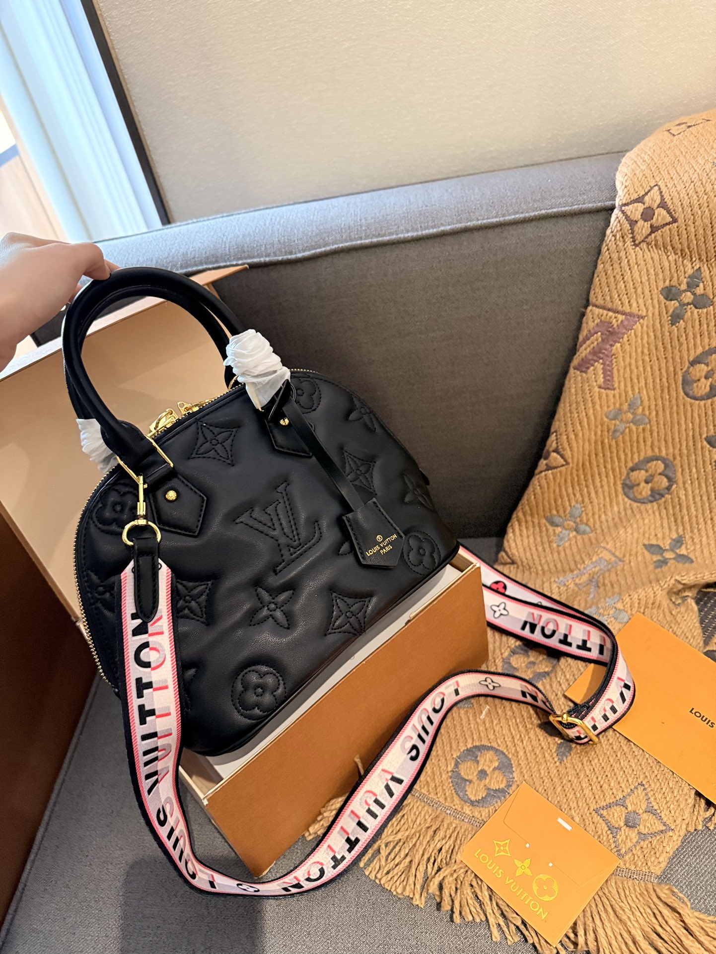 LV alma bb bubblegram shoulder bag