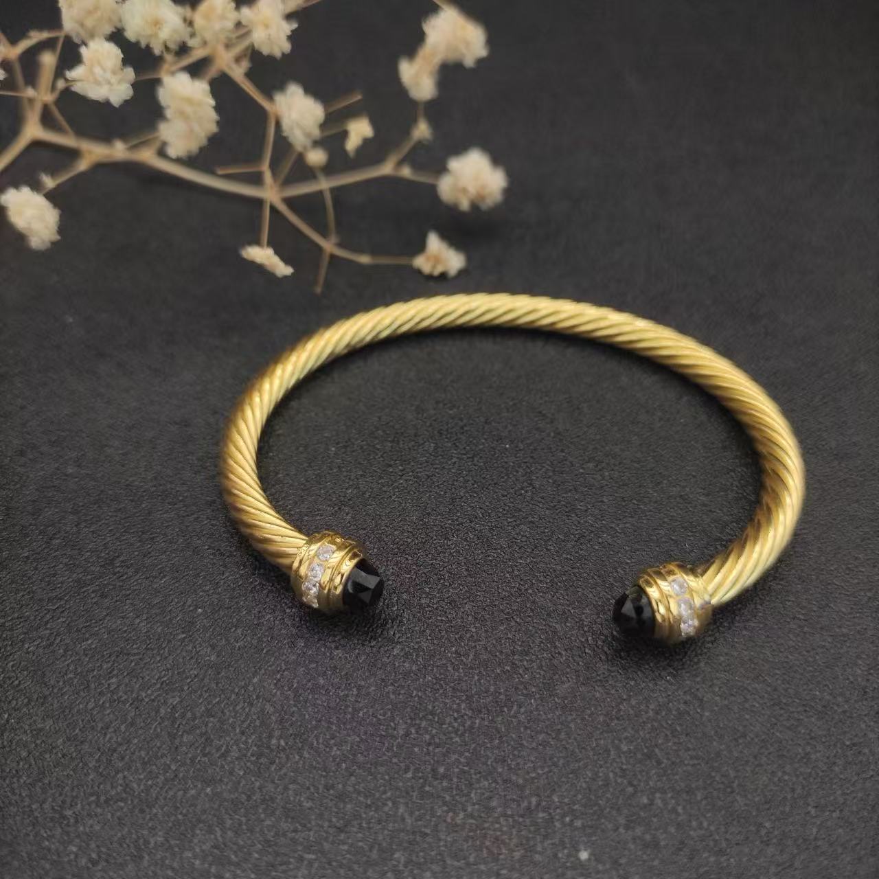 David Yurman 5MM gold Black diamond bracelet with diamond