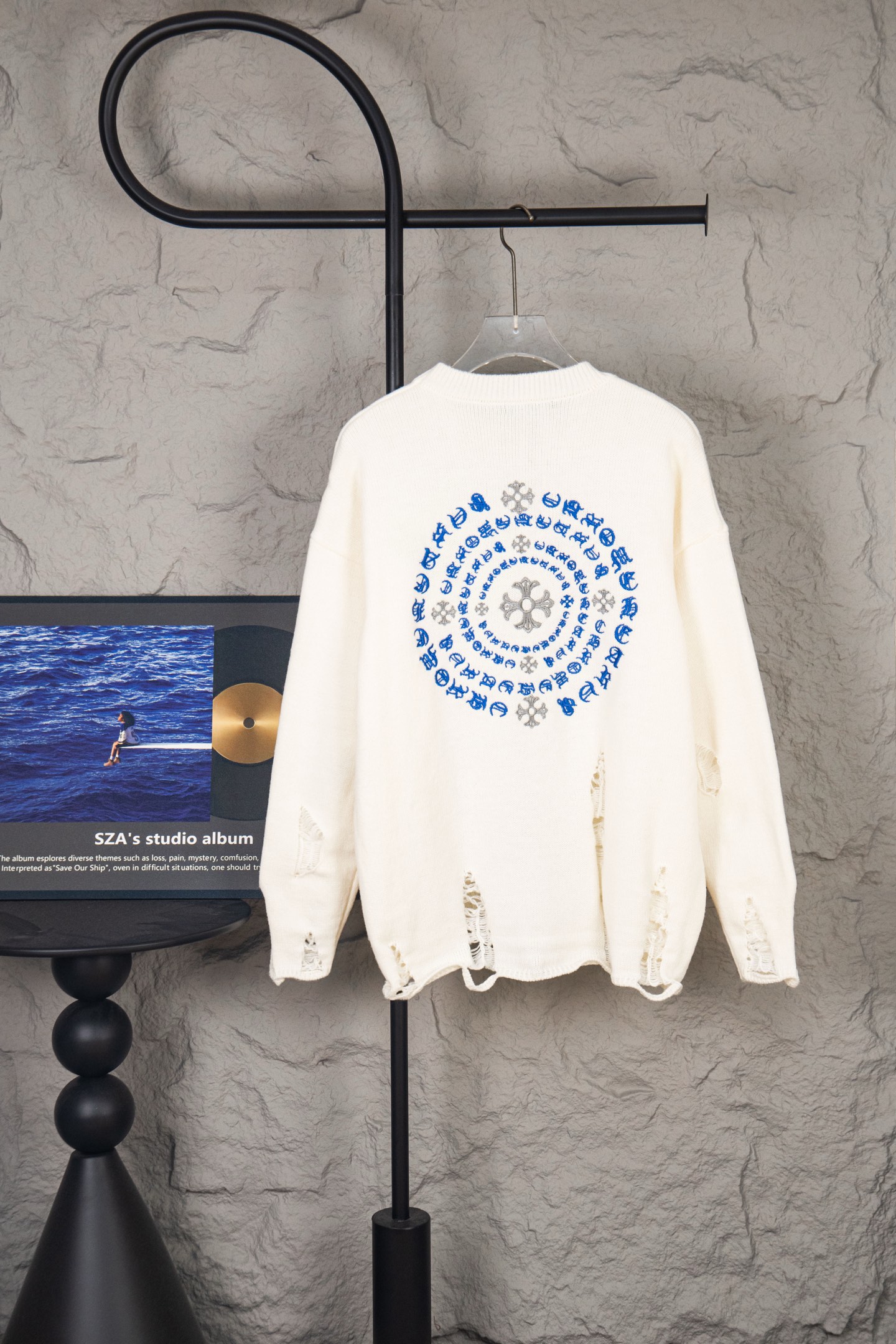Chrome Hearts CH Embroidered holey knitted sweater pullover