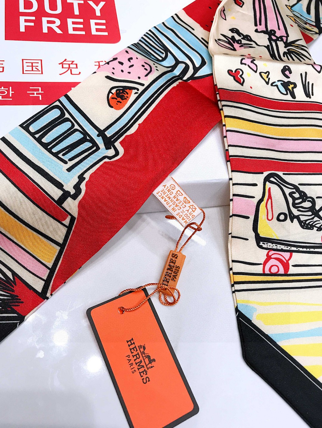 HERMES Scarf Hair Band Flowing Ribbon Style