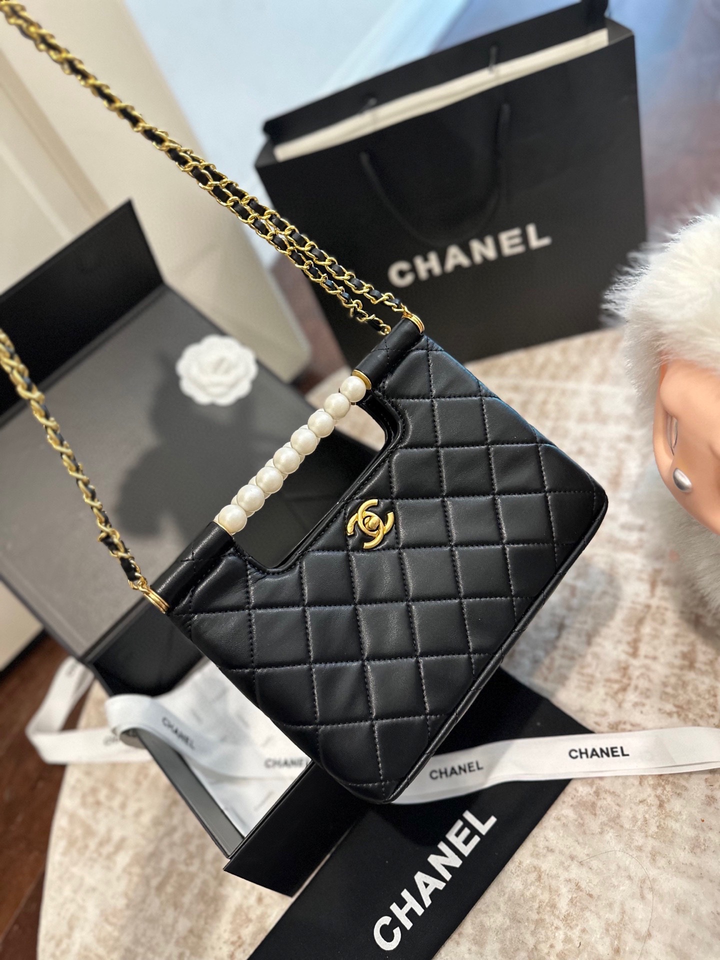 Chanel 25P pearl handle bag