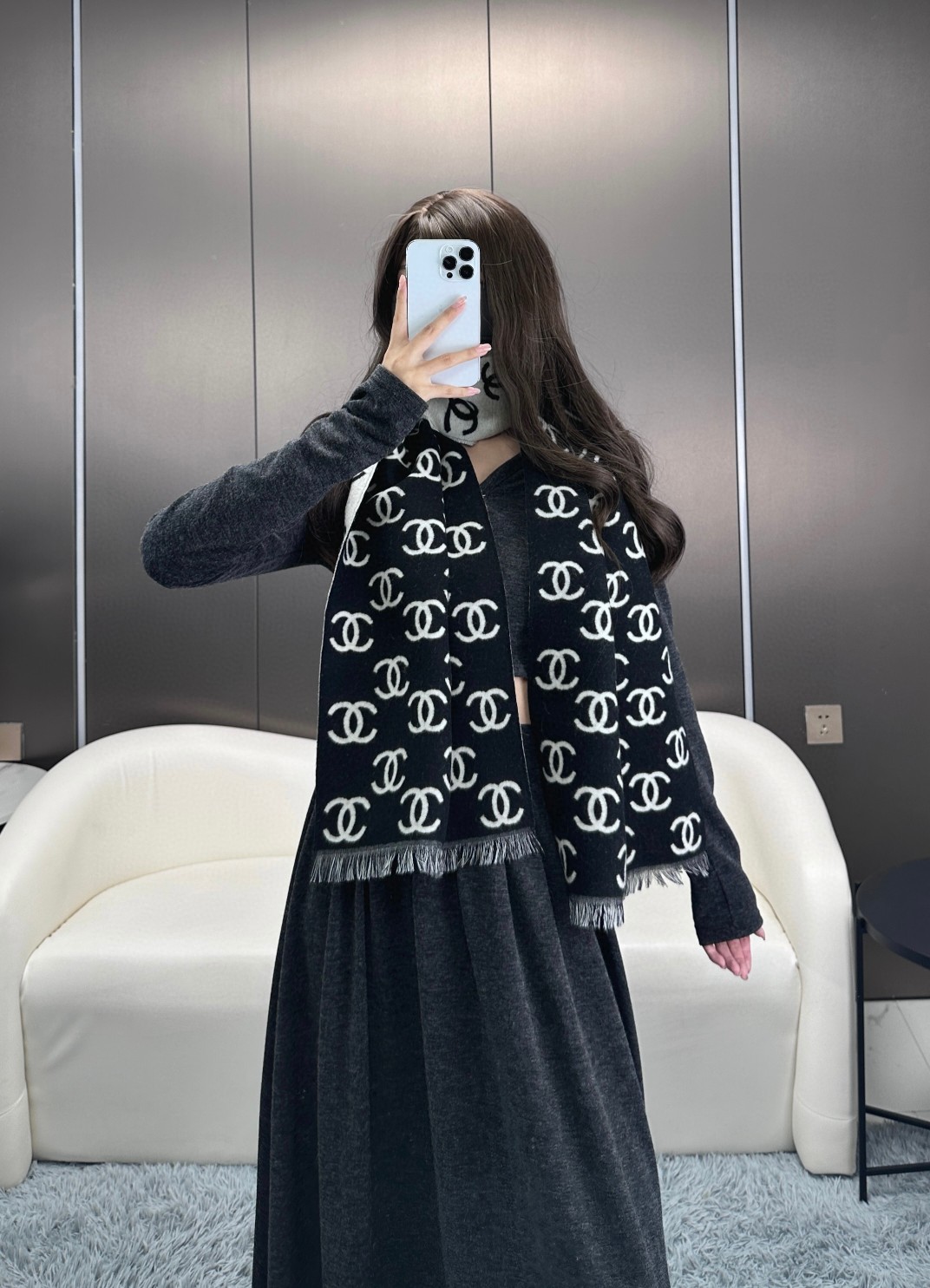 CHANEL double-sided scarf shawl