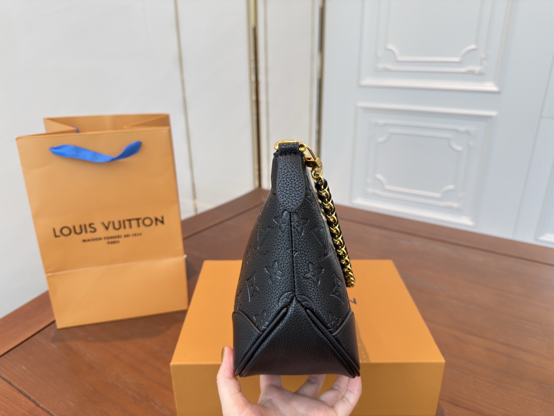 Lv embossed croissant shoulder crossbody underarm bag