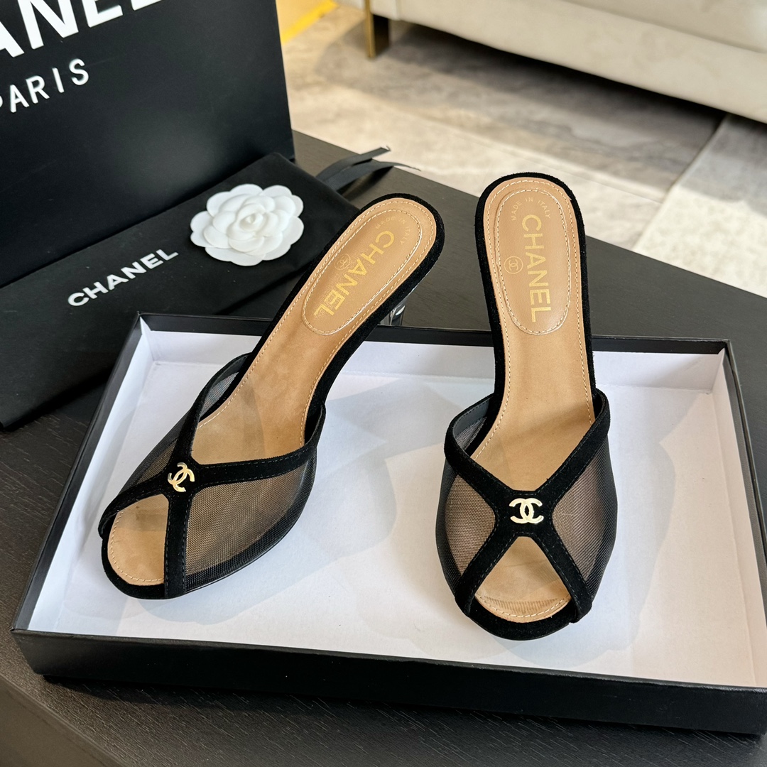 Chanel Leather high-heeled slippers