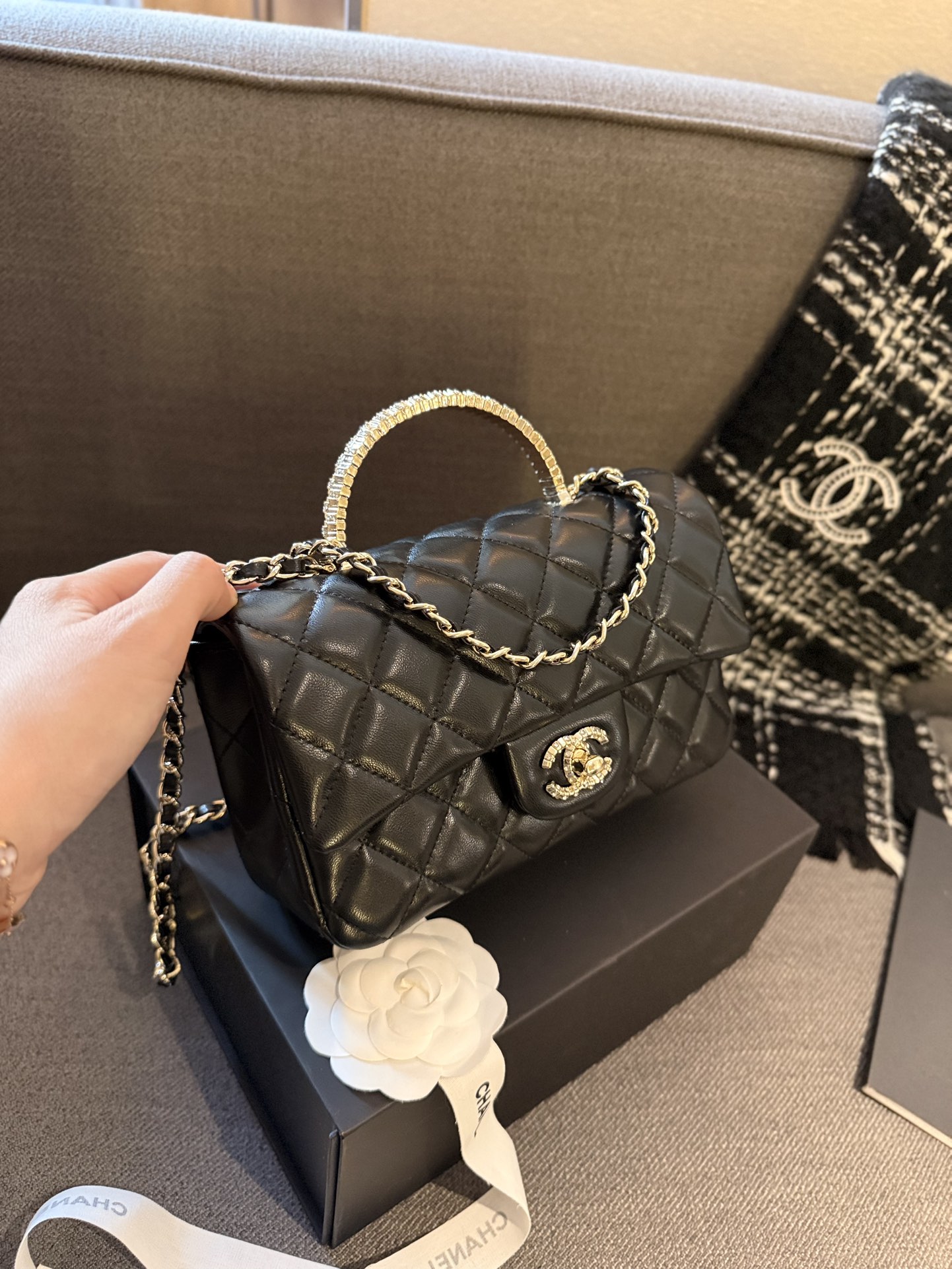 Chanel 24c rhinestone handle diamond bag