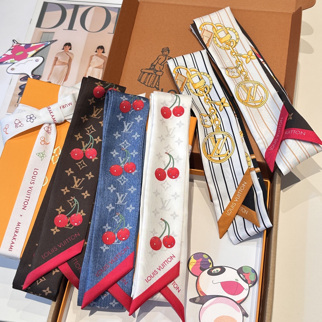 LV Takashi Murakami Peach Silk Scarf twilly