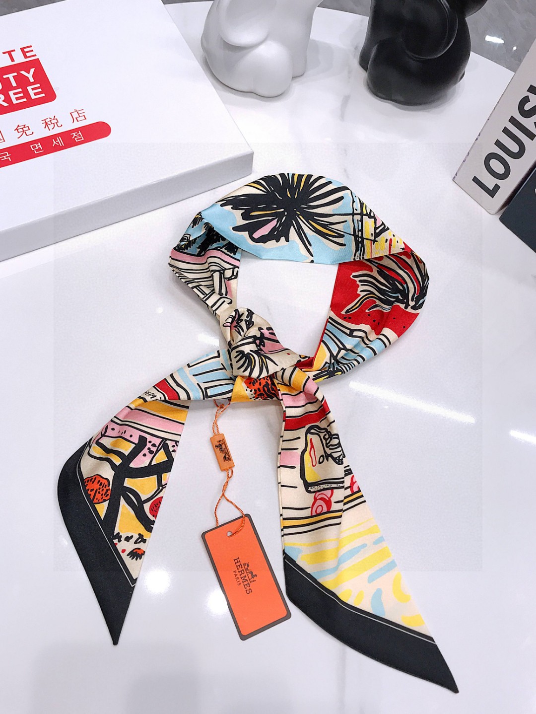 HERMES Scarf Hair Band Flowing Ribbon Style