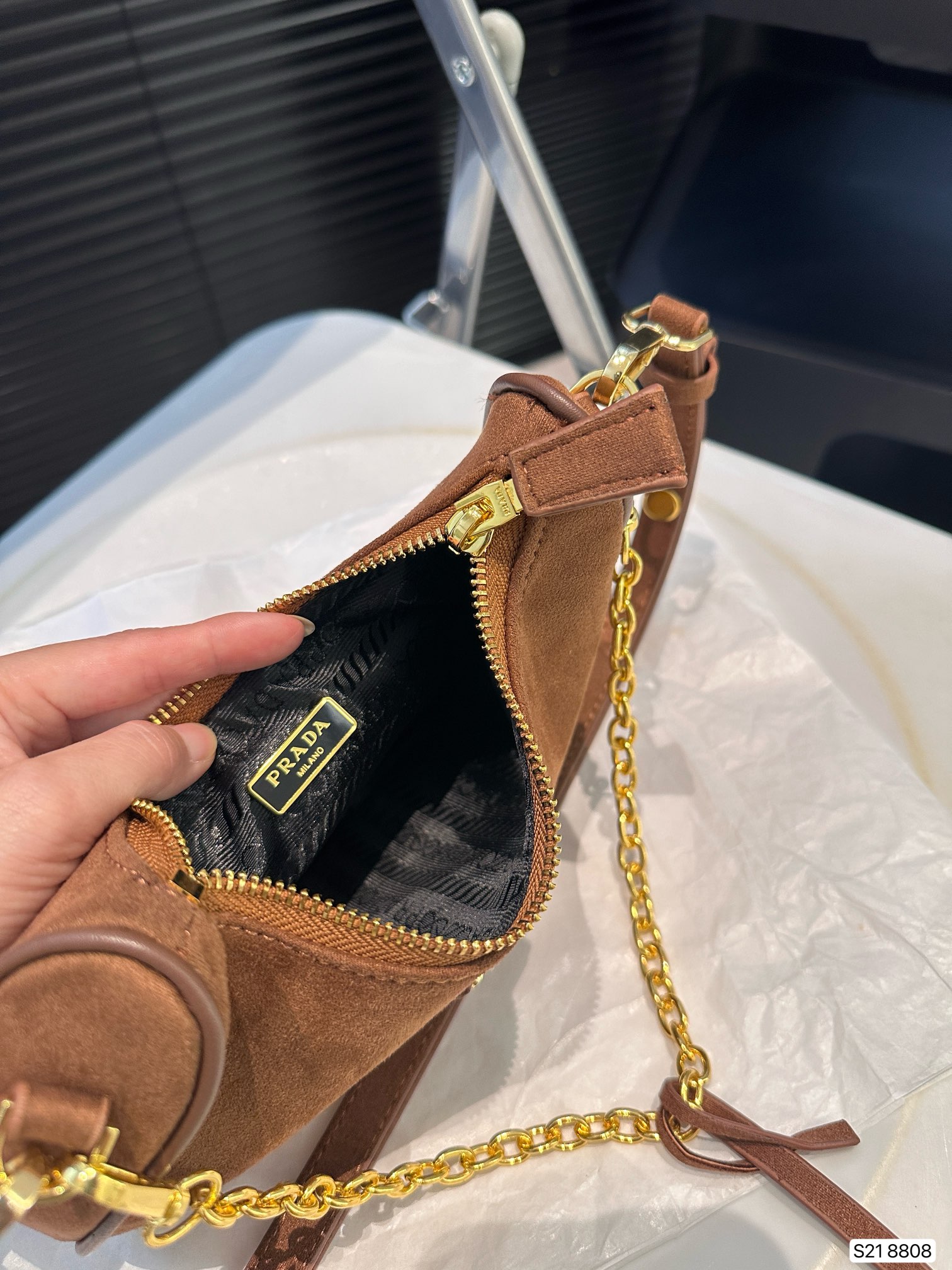 Prada hobo chain bag suede crossbody bag