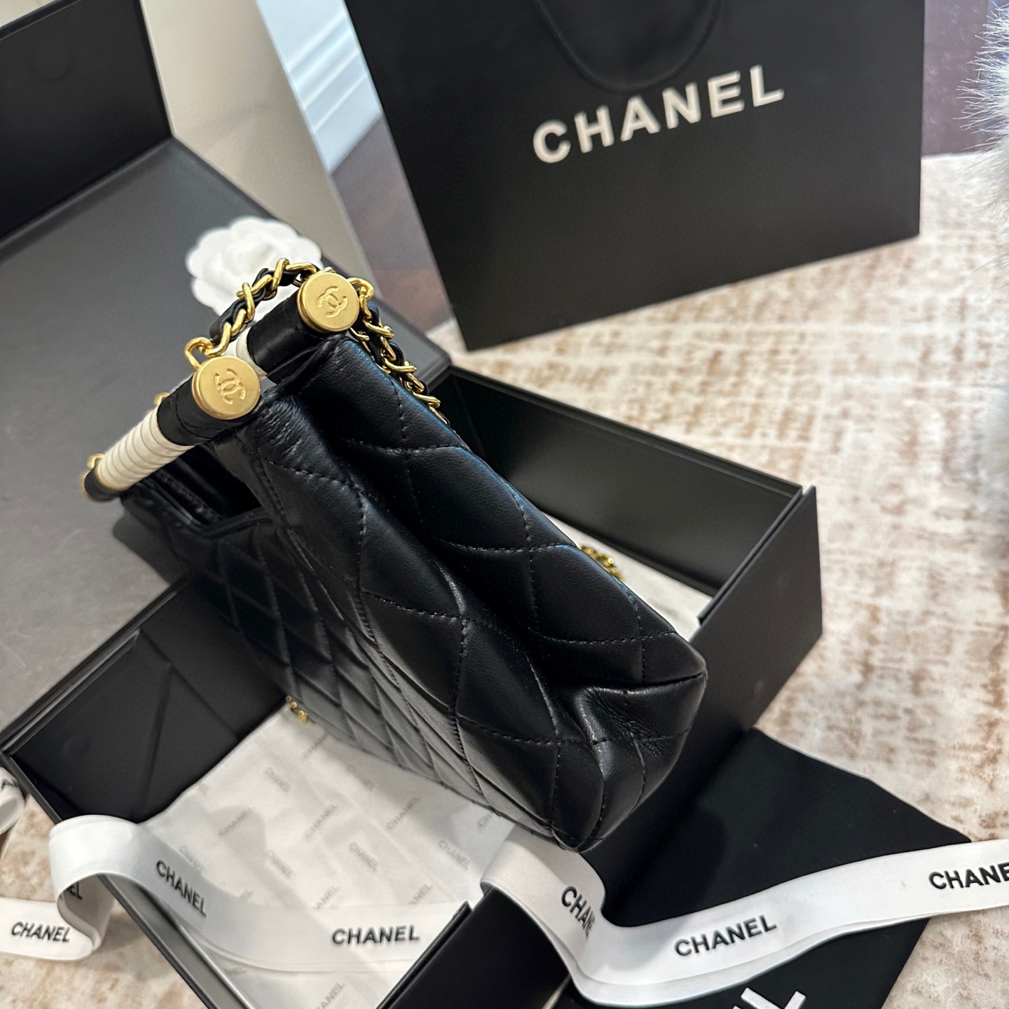 Chanel 25P pearl handle bag
