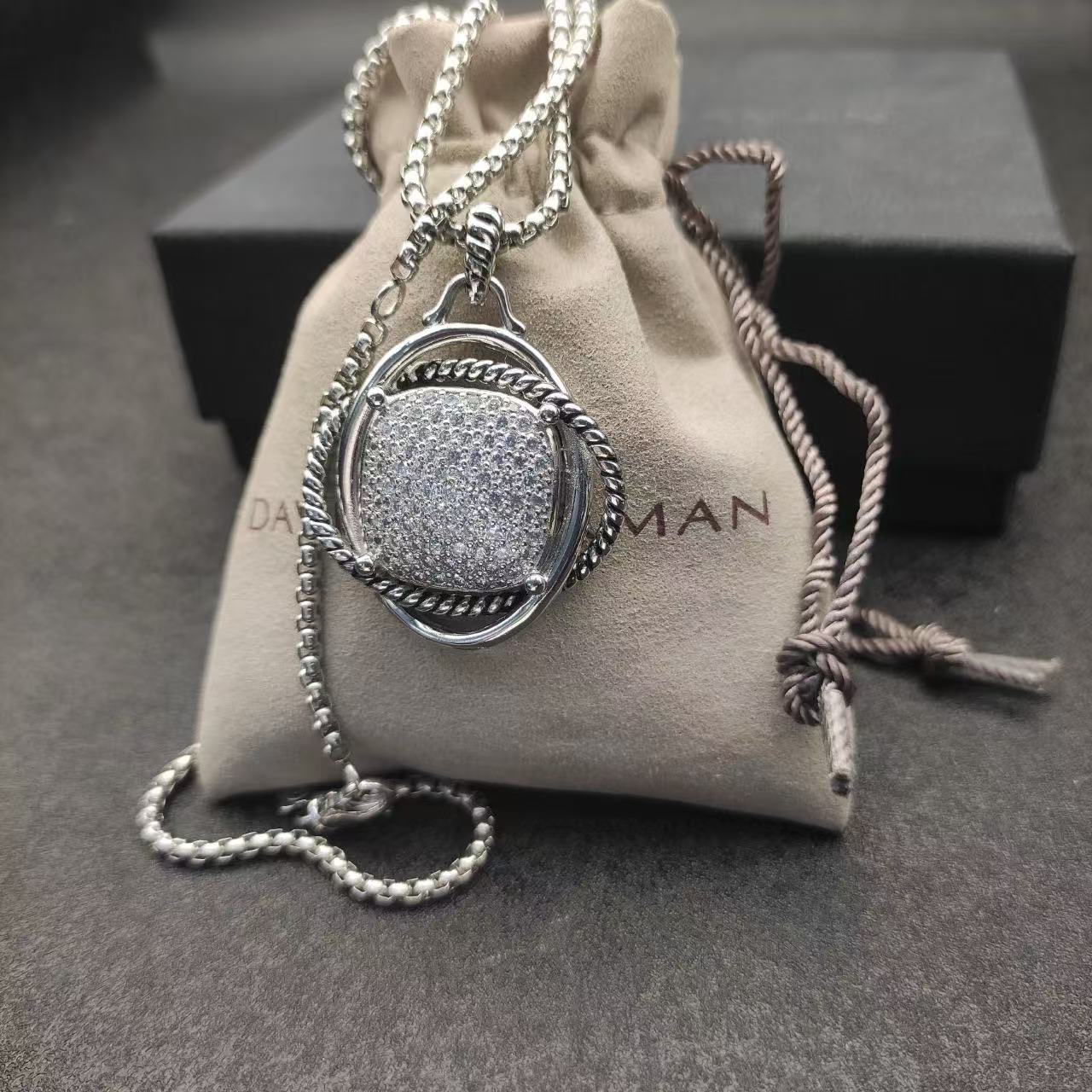 David Yurman 32mm full diamond-piece square necklace