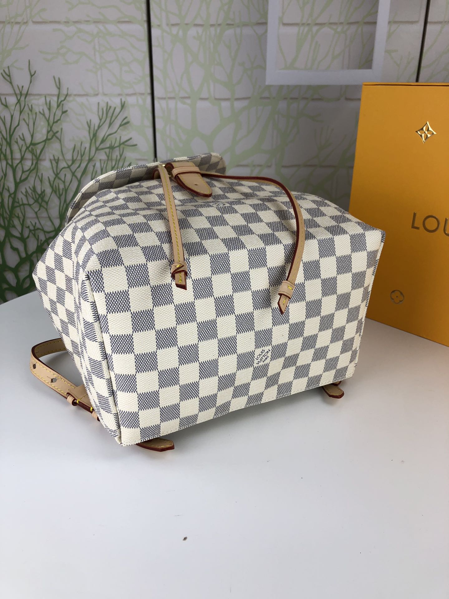 LV Sperone Damier Aur White Pattern Backpack