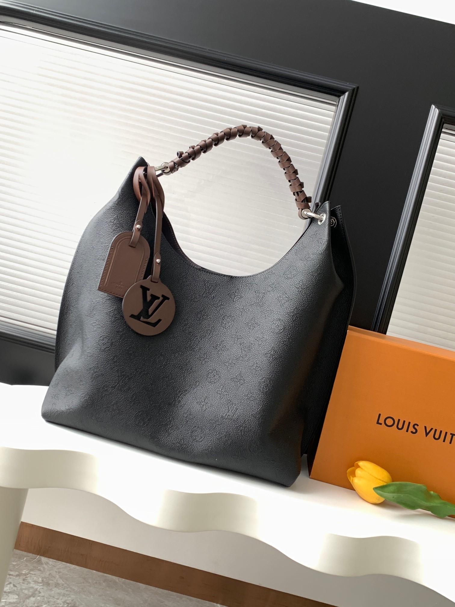 Top version LV carmel taurillon cowhide leather handbag