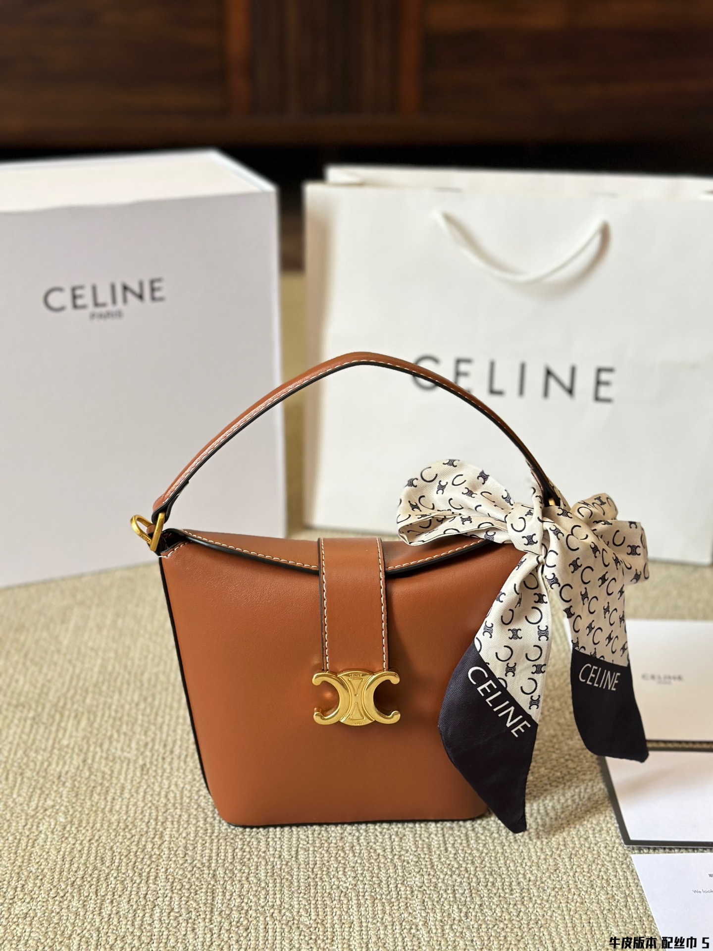 Celine TRIOMPHE Mini Leather Bucket Bag / French Fries Bag