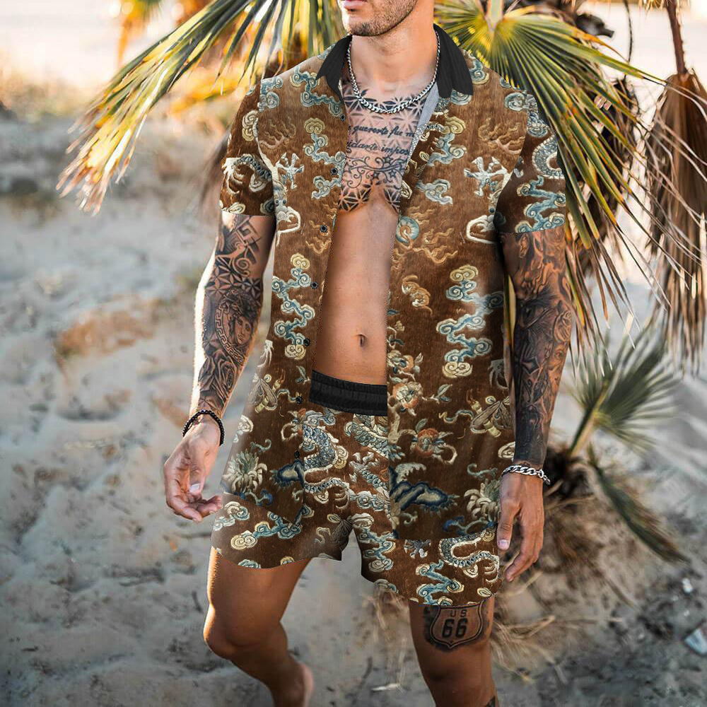 Men's beach fashion print suit