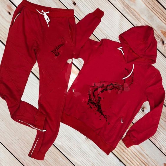 red and black printed style suit