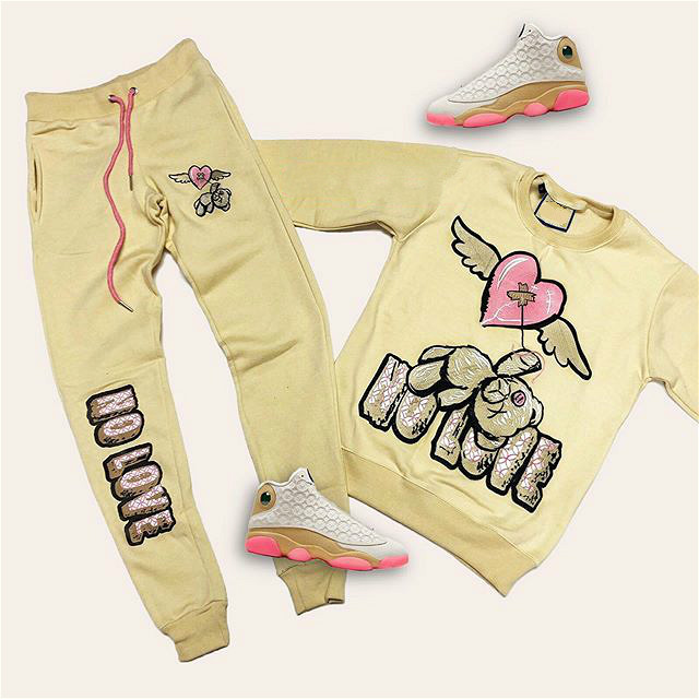 Khaki NO LOVE BEAR hoodie set