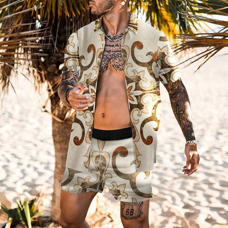 Men's beach fashion print suit