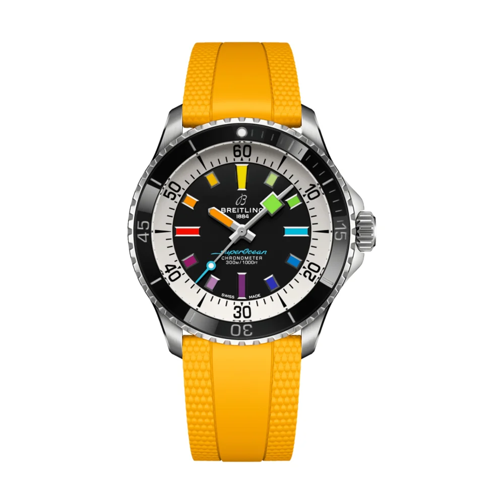 Superocean Automatic 42mm Rainbow on Yellow Rubber Strap