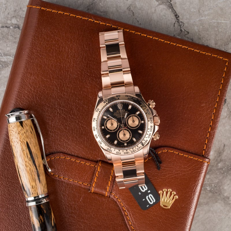 Rolex Everose Gold 116505 Cosmograph Daytona 40mm Black Diamond Dial Watch
