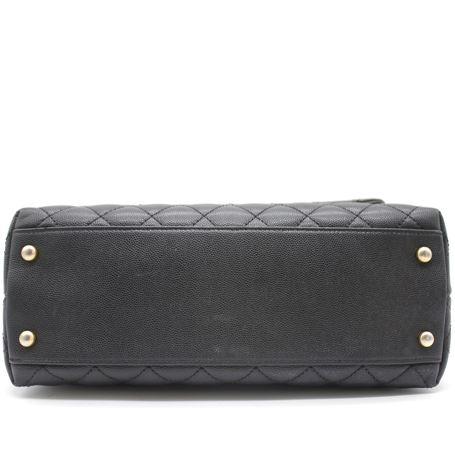 Chanel Medium Coco Handle Quilted Black Caviar Lizard Handle Gold Hardware