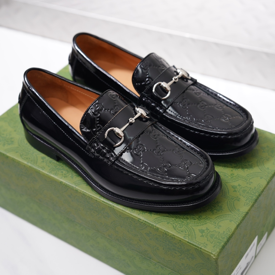 GUCCI LEATHER BLACK GC LOGO HORSEBIT LOAFER – GL055