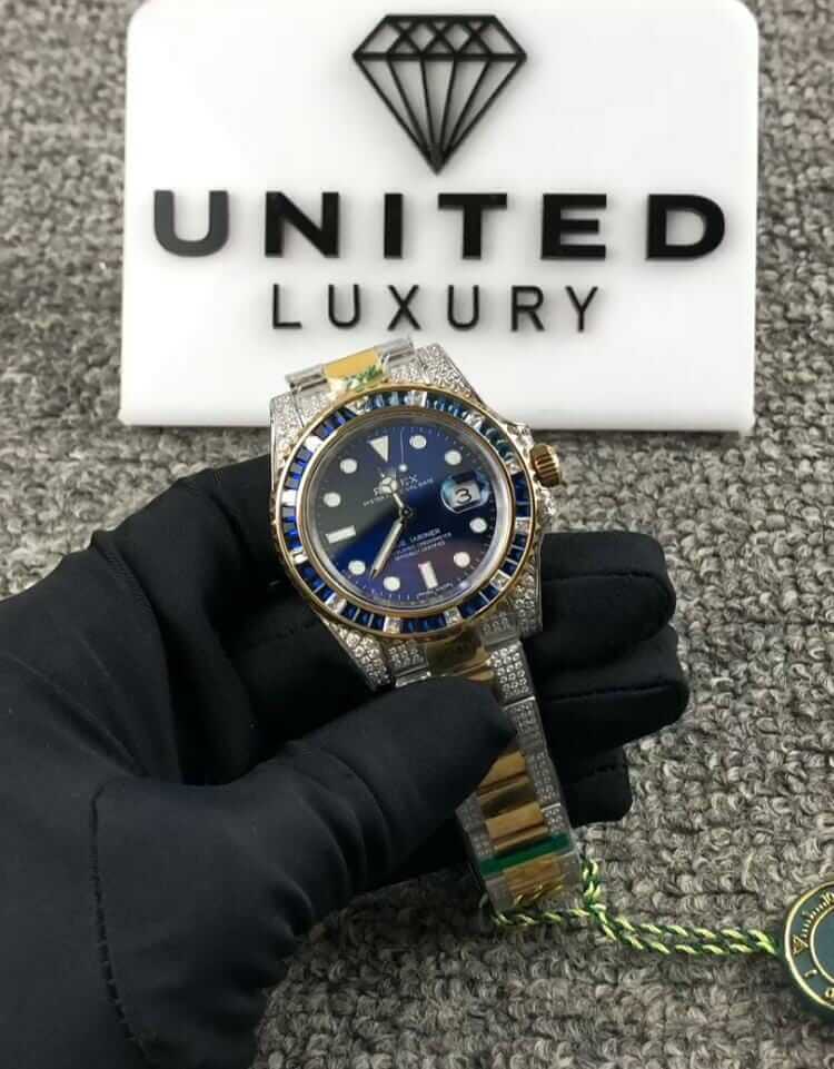 Rolex Submariner 18038 Iced Out Blue Dial Replica