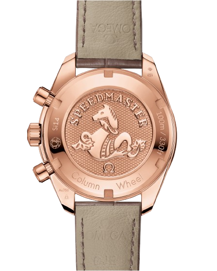 OMEGA SPEEDMASTER 38 38 MM, SEDNA™ GOLD ON LEATHER STRAP
