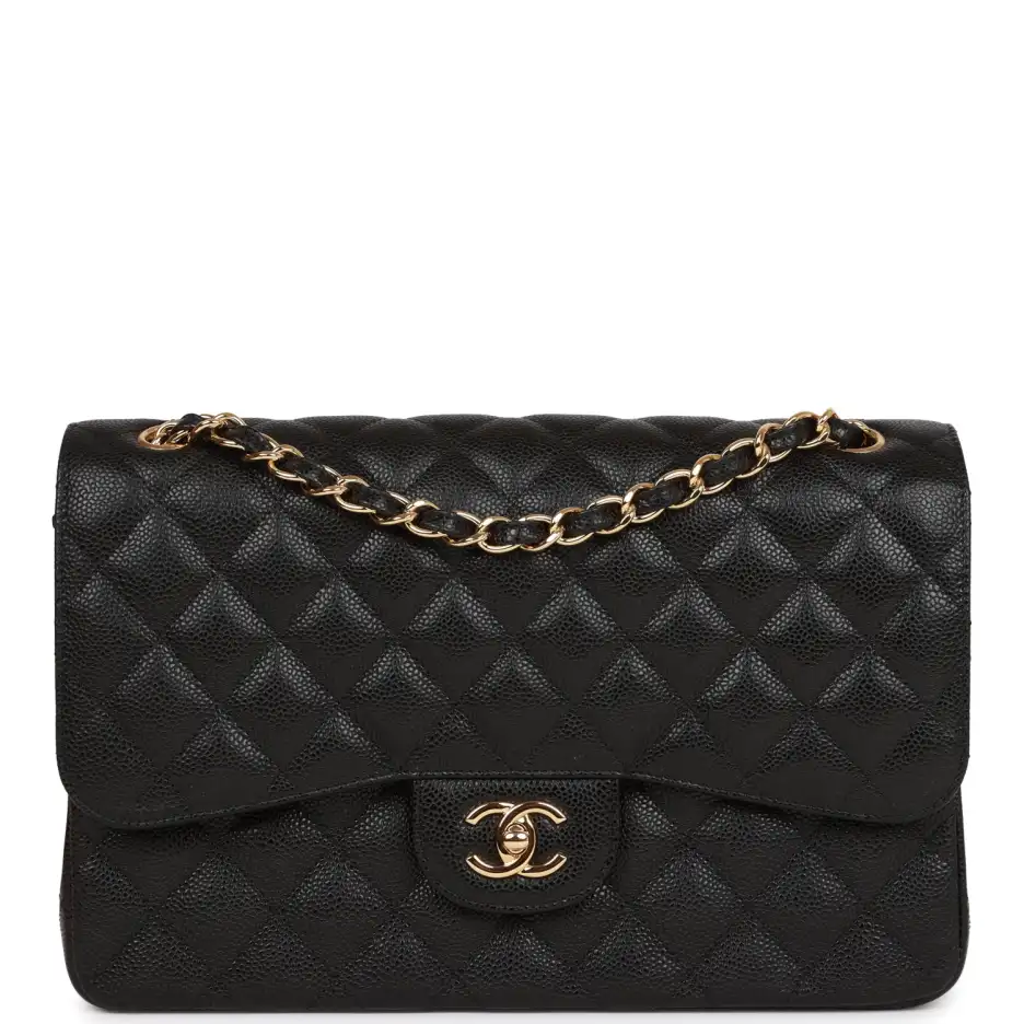 Chanel Jumbo Classic Double Flap Bag Black Caviar Gold Hardware