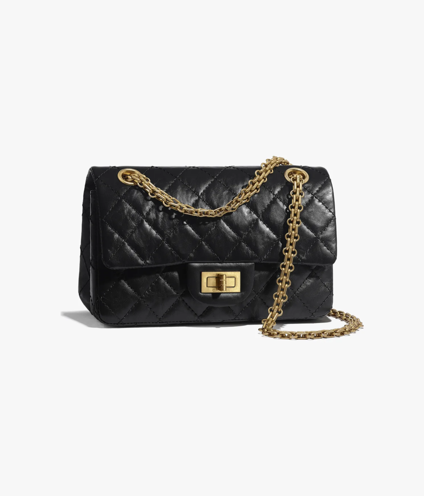MINI 2.55 HANDBAG Aged Calfskin & Gold-Tone Metal Black  1