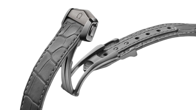 OMEGA SPEEDMASTER DARK SIDE OF THE MOON 44.25 MM, GREY CERAMIC ON LEATHER STRAP WITH FOLDOVER CLASP