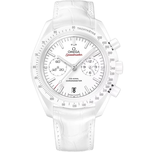 OMEGA SPEEDMASTER DARK SIDE OF THE MOON 44.25 MM, WHITE CERAMIC ON LEATHER STRAP