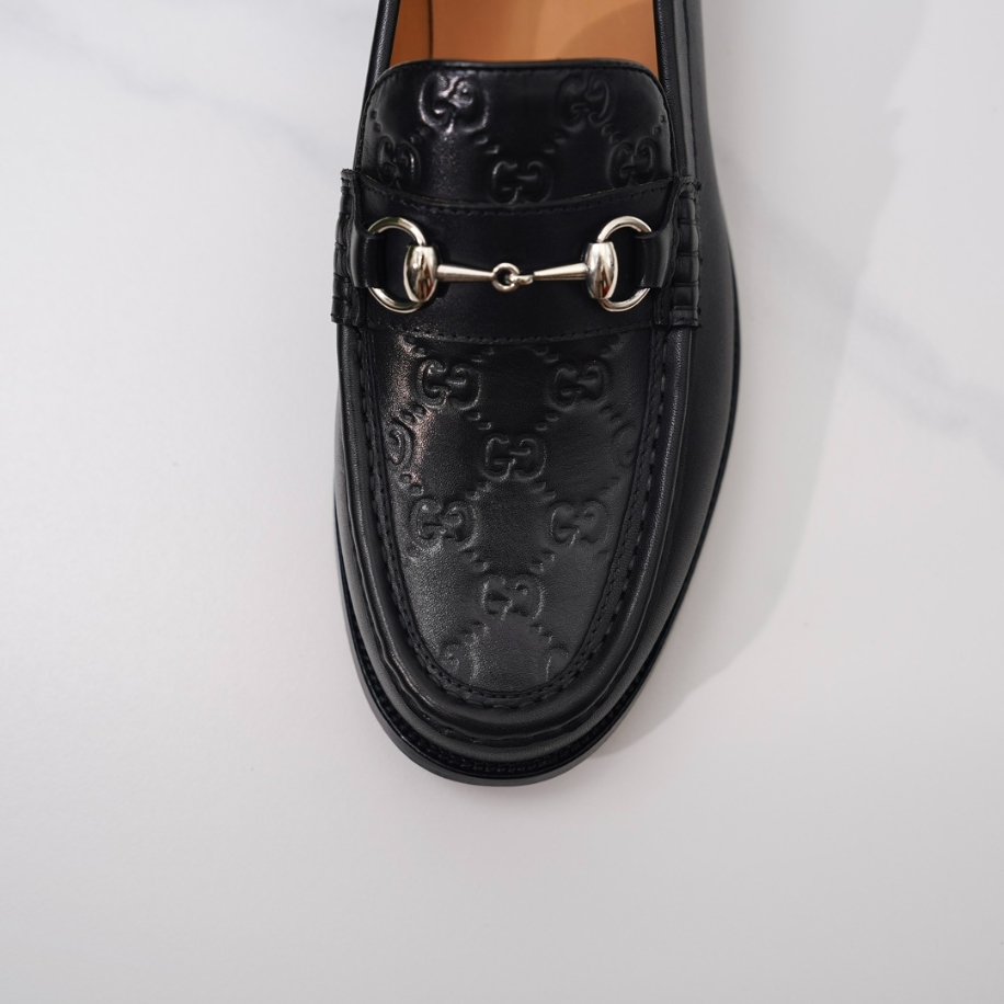 GUCCI LEATHER GC LOGO HORSEBIT BLACK LOAFER – GL056