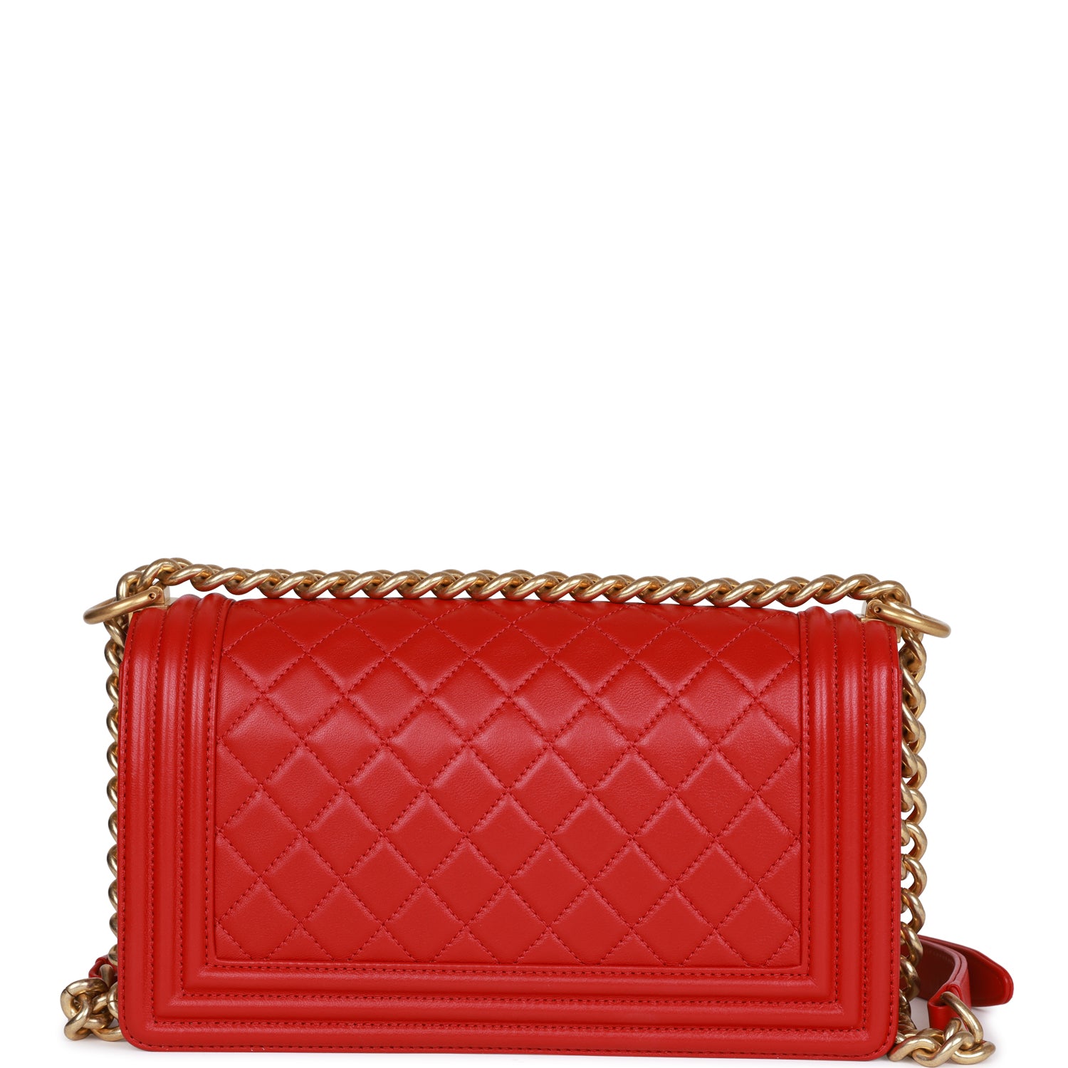 Chanel Medium Boy Bag Red Lambskin Antique Gold Hardware