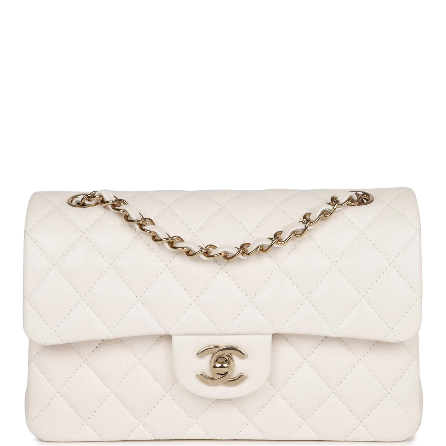 Chanel Small Classic Double Flap Bag White Caviar Light Gold Hardware
