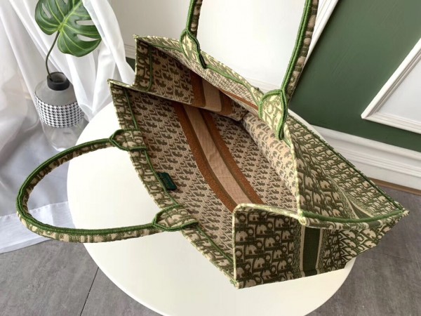 Dior Book Tote Bag In Green Oblique Canvas