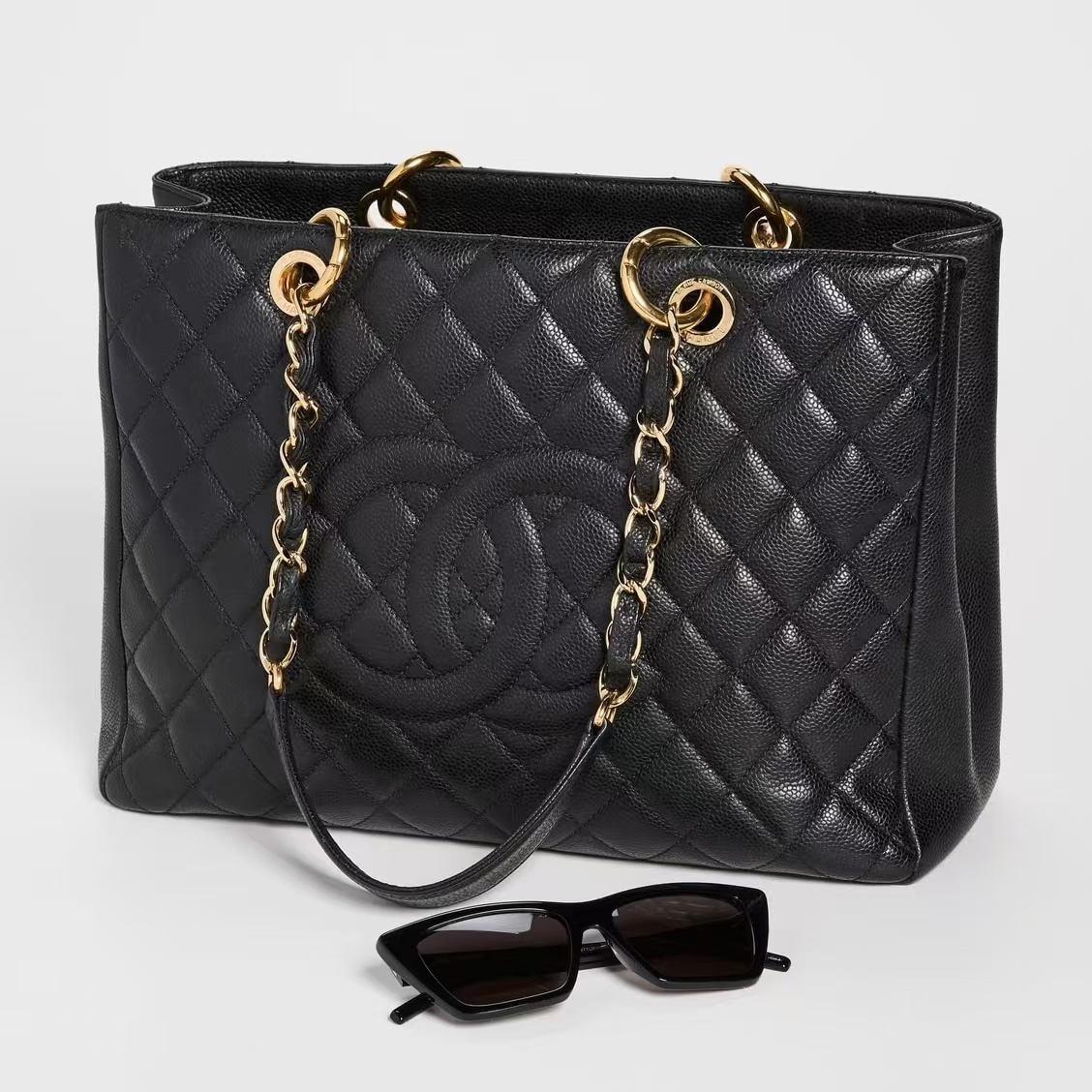CHANEL Quilted Caviar Leather Tote Bag - Black